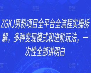 ZGKJ男粉项目全平台全流程实操拆解，多种变现模式和进阶玩法，一次性全部讲明白