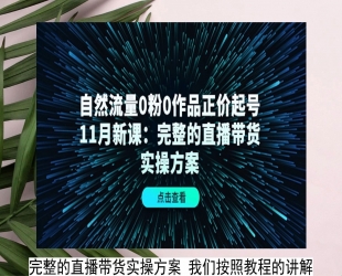 自然流量0粉0作品正价起号11月新课：完整的直播带货实操方案